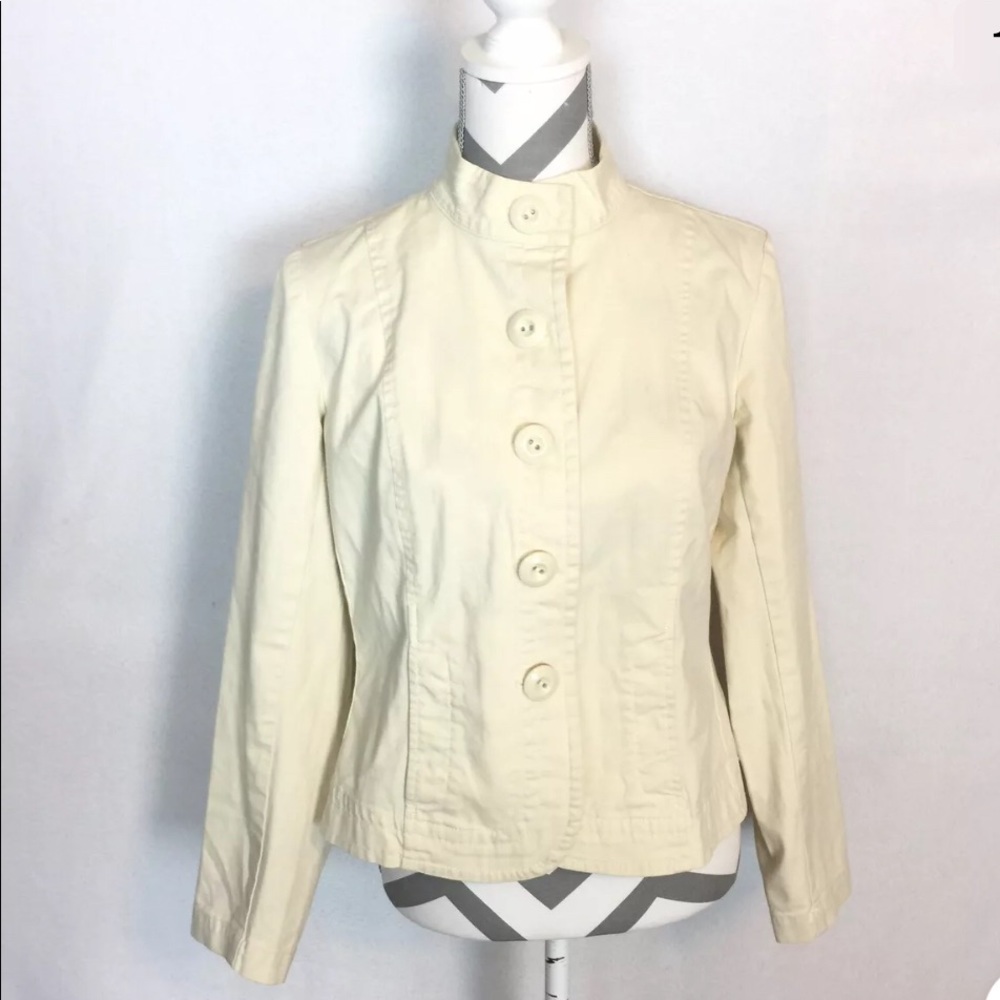 TALBOTS Stretch Blazer Cream Beige Military Button